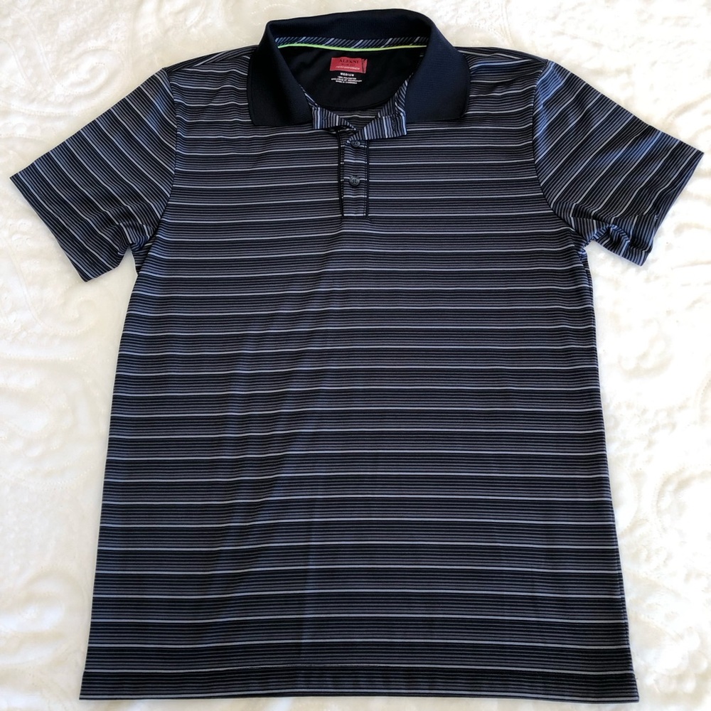Alfani Men’s Black & Gray Striped Polo Shirt size M slim fit